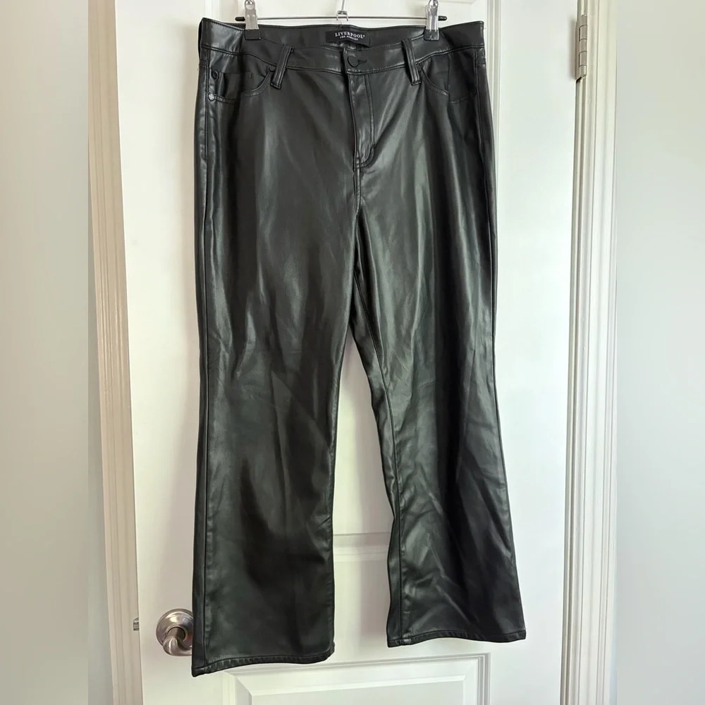 Liverpool Black Faux Leather Wide Leg Pants